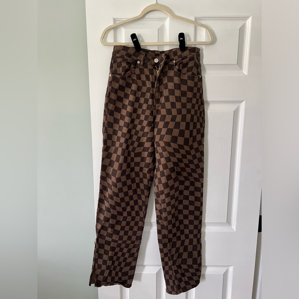 H&M Brown Checkerboard Denim Jeans Size 6